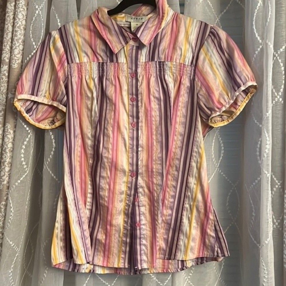 Kenar Sport Striped Button Down Top | Size Large